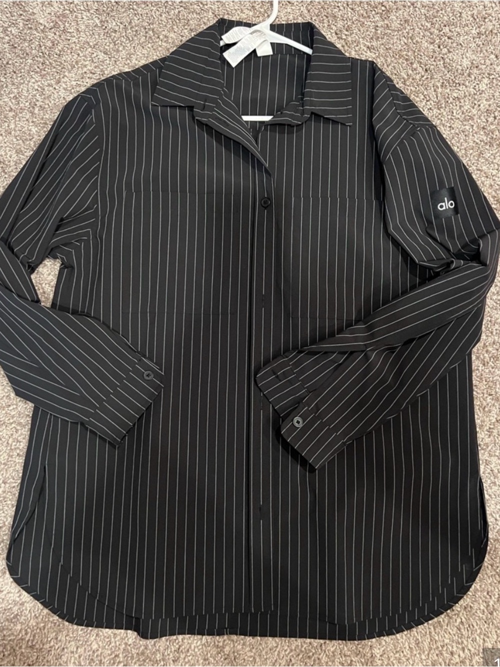 Alo Yoga Pinstripe Daylight Button Down Long Sleeve Titanium
